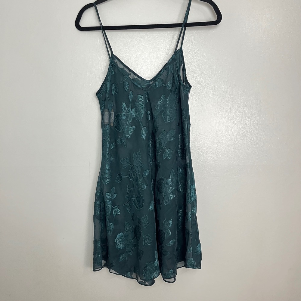 VTG California Dynasty Green‎ Floral Sheer Slip Dress Fairycore Lingerie Medium